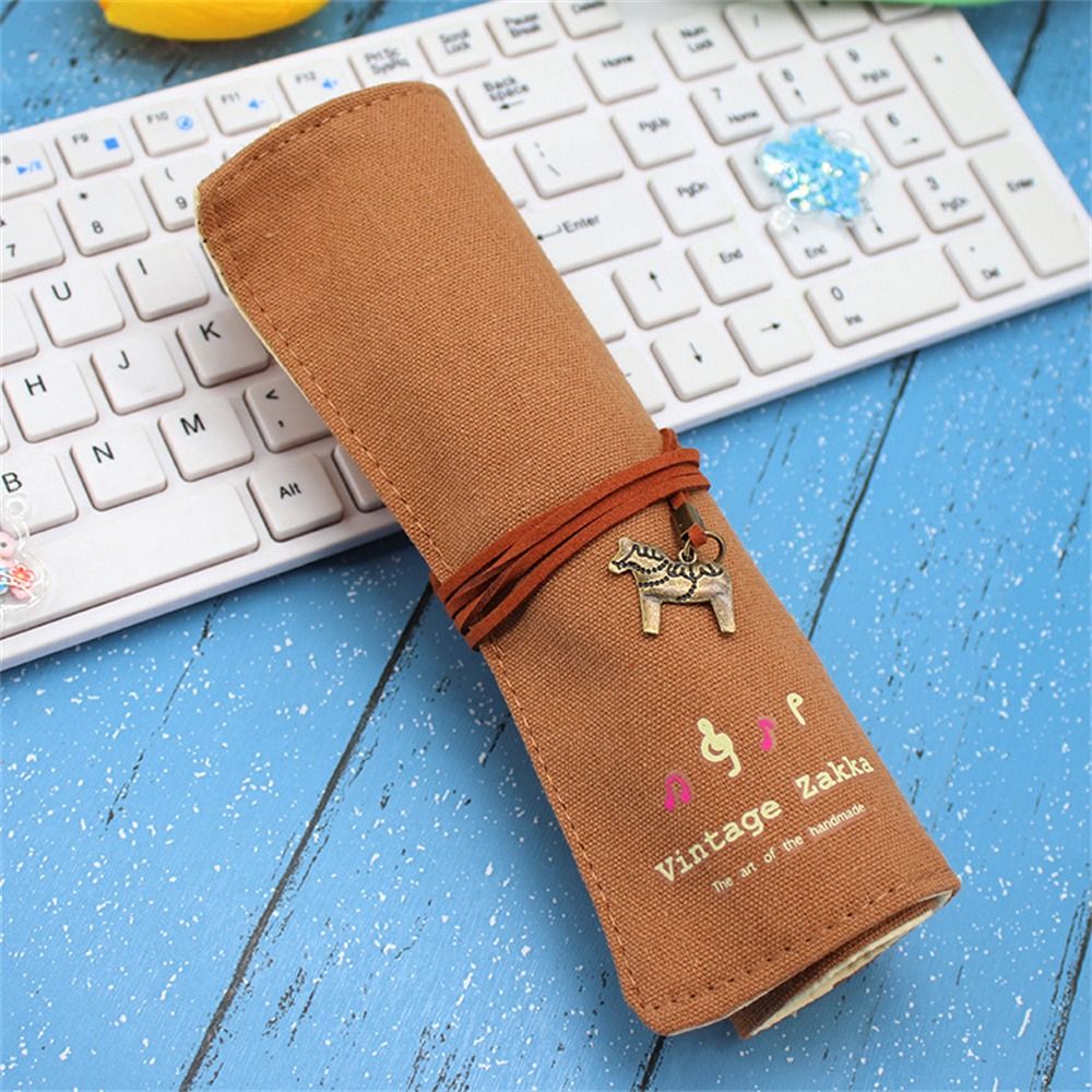 Pen Pouch Roll - 12-Loch-Federmäppchen, Rollstiftetui, Stifttasche, Roll-Up-Stiftetui im Retro-Stil,