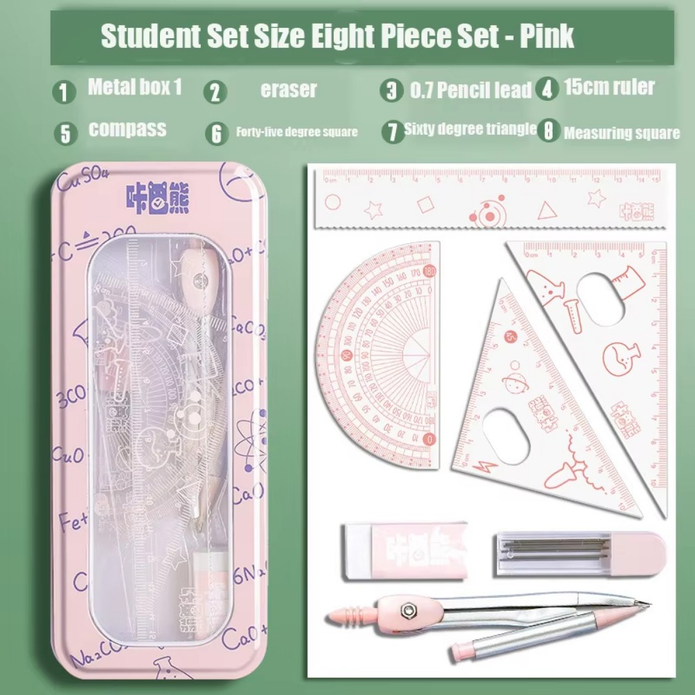 Compass Geometry Set - 8-teiliges Multifunktionales Mathematik-Geometrie-Set 0,7mm Radiergummi Graphitmine