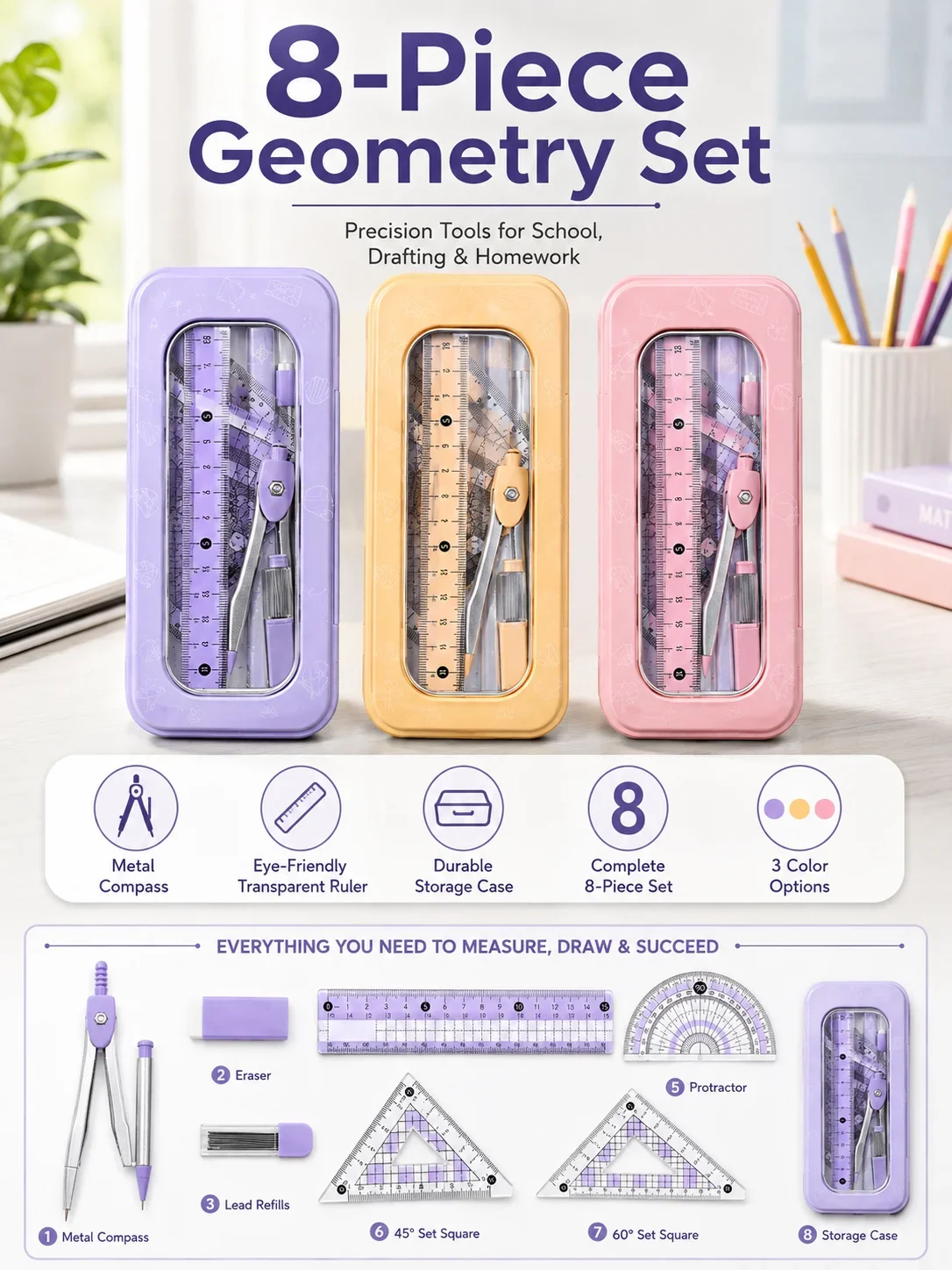 8-teiliges Mathematik-Geometri – Compass Geometry Set Bewertung und Preis